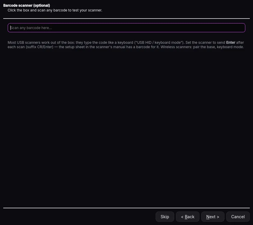 Setup wizard: Scanner check